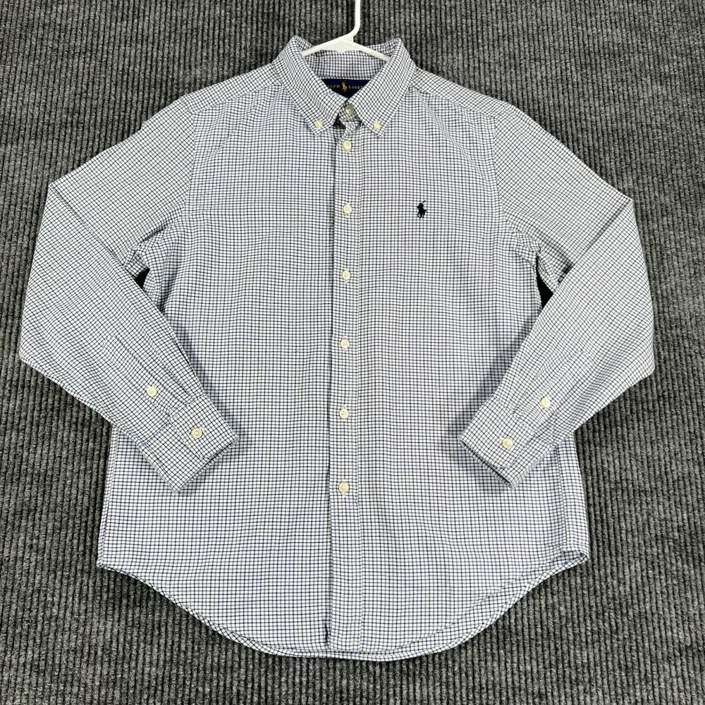 Ralph Lauren Shirt Youth Boys Large Blue Check Long Sleeve Button Down Dress